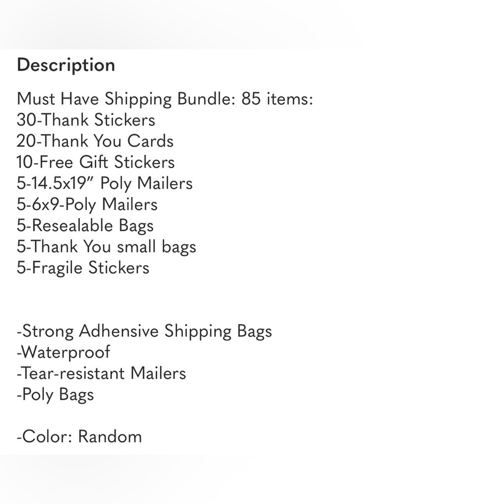 Shipping Bundle:85 items (Mix Sizes Poly Mailers,Thank You Stickers & Cards.